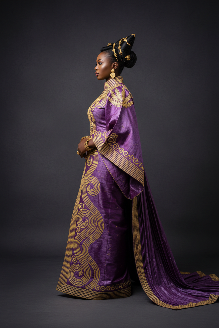 African tribal luxury dress for women -- Authentic Ékang, with premium designer & custom-made accessories